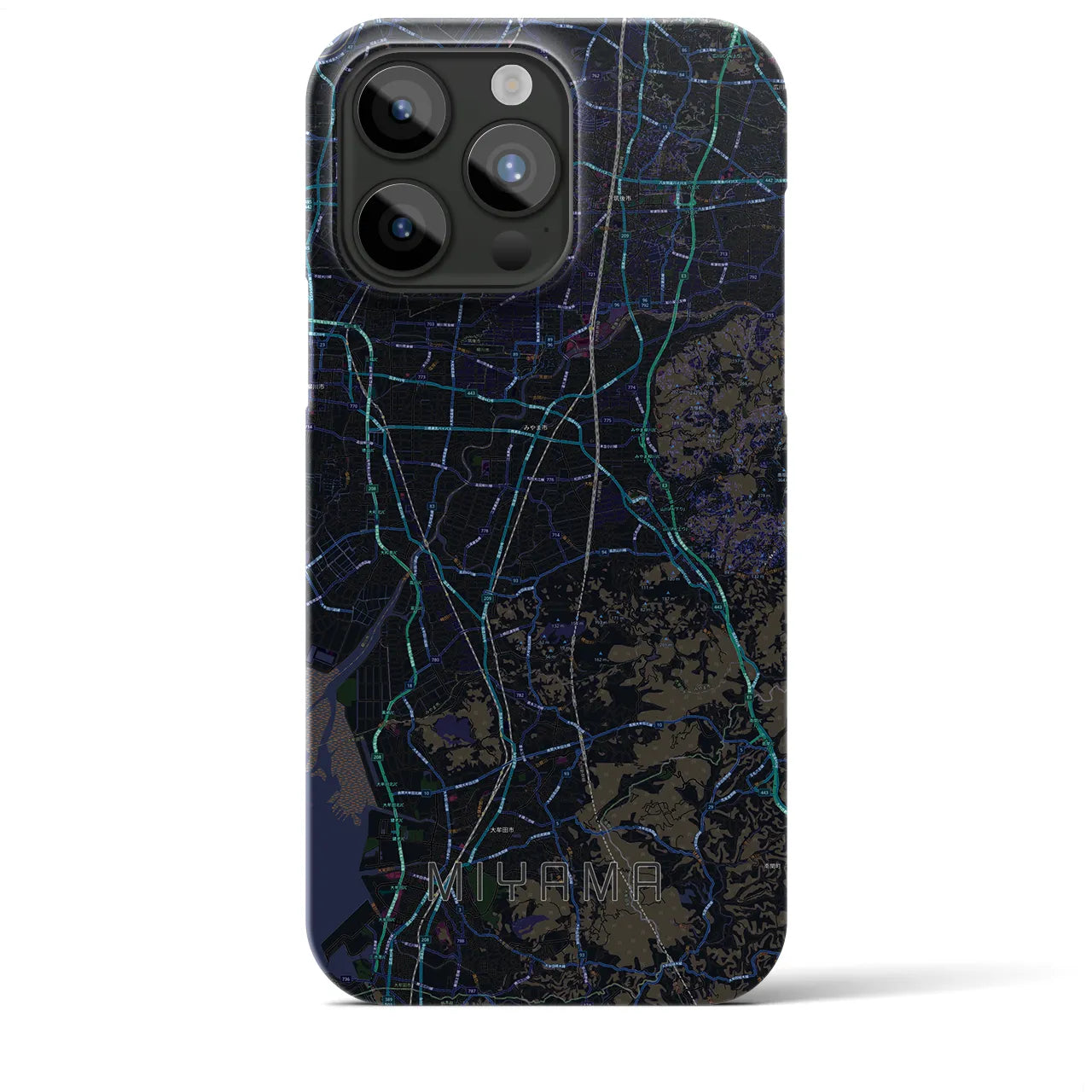 【みやま】地図柄iPhoneケース（バックカバータイプ・ブラック）iPhone 15 Pro Max 用