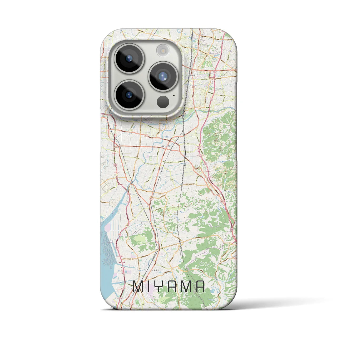 【みやま】地図柄iPhoneケース（バックカバータイプ・ナチュラル）iPhone 15 Pro 用