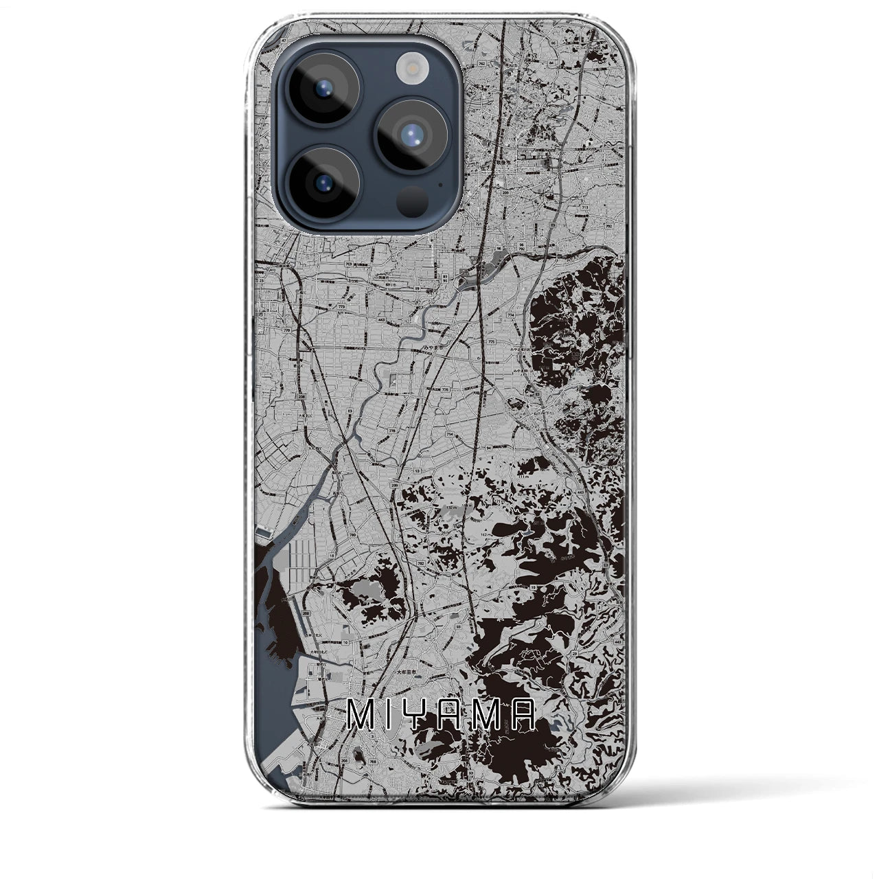 【みやま】地図柄iPhoneケース（クリアタイプ・モノトーン）iPhone 15 Pro Max 用