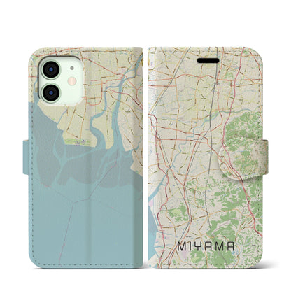 【みやま（福岡県）】地図柄iPhoneケース（手帳タイプ）ナチュラル・iPhone 12 mini 用