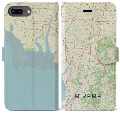 【みやま（福岡県）】地図柄iPhoneケース（手帳タイプ）ナチュラル・iPhone 8Plus /7Plus / 6sPlus / 6Plus 用