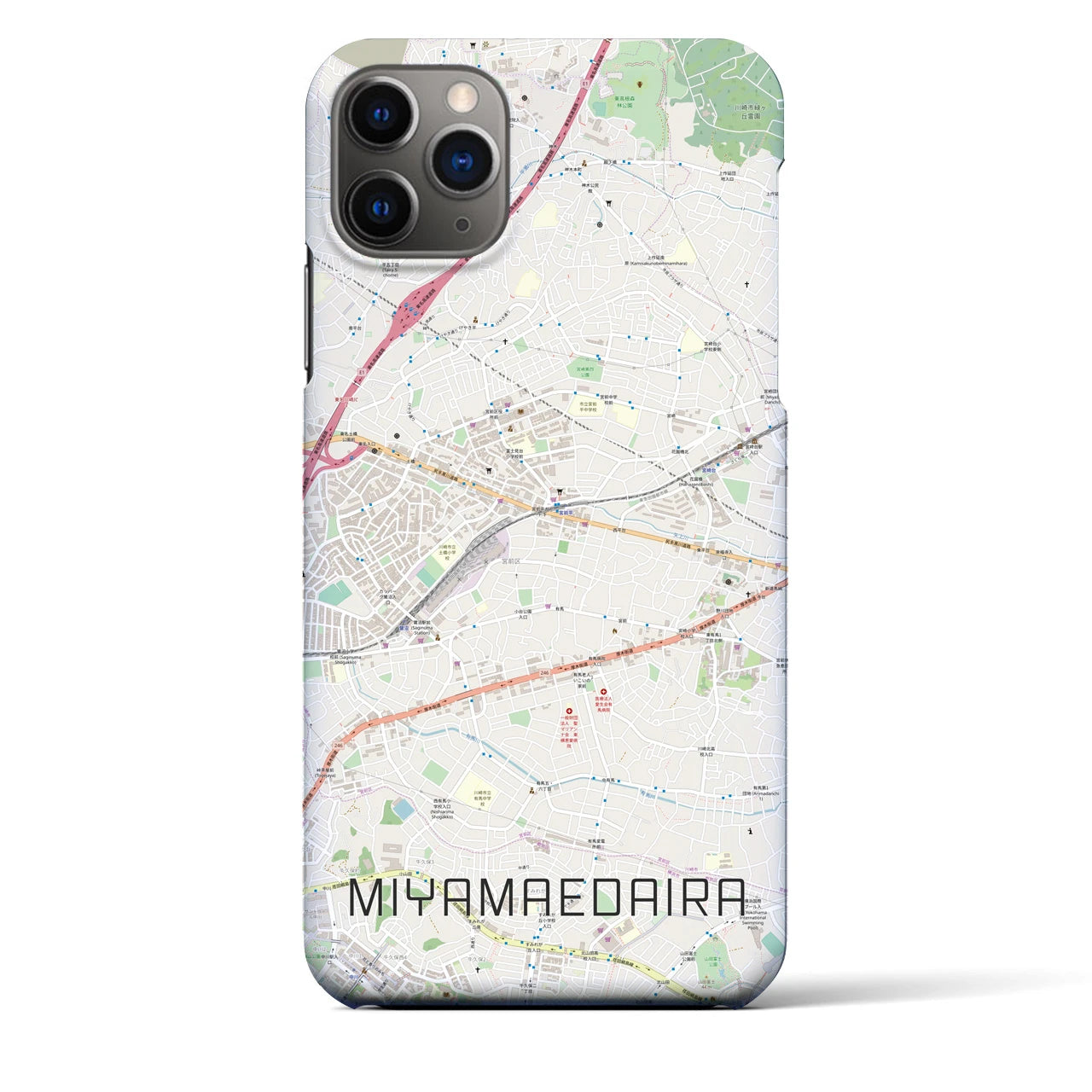 【宮前平】地図柄iPhoneケース（バックカバータイプ・ナチュラル）iPhone 11 Pro Max 用