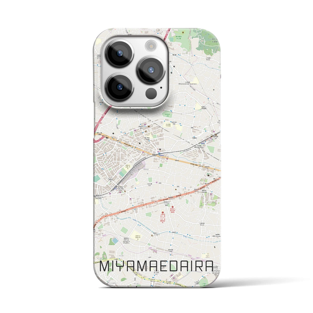 【宮前平】地図柄iPhoneケース（バックカバータイプ・ナチュラル）iPhone 14 Pro 用