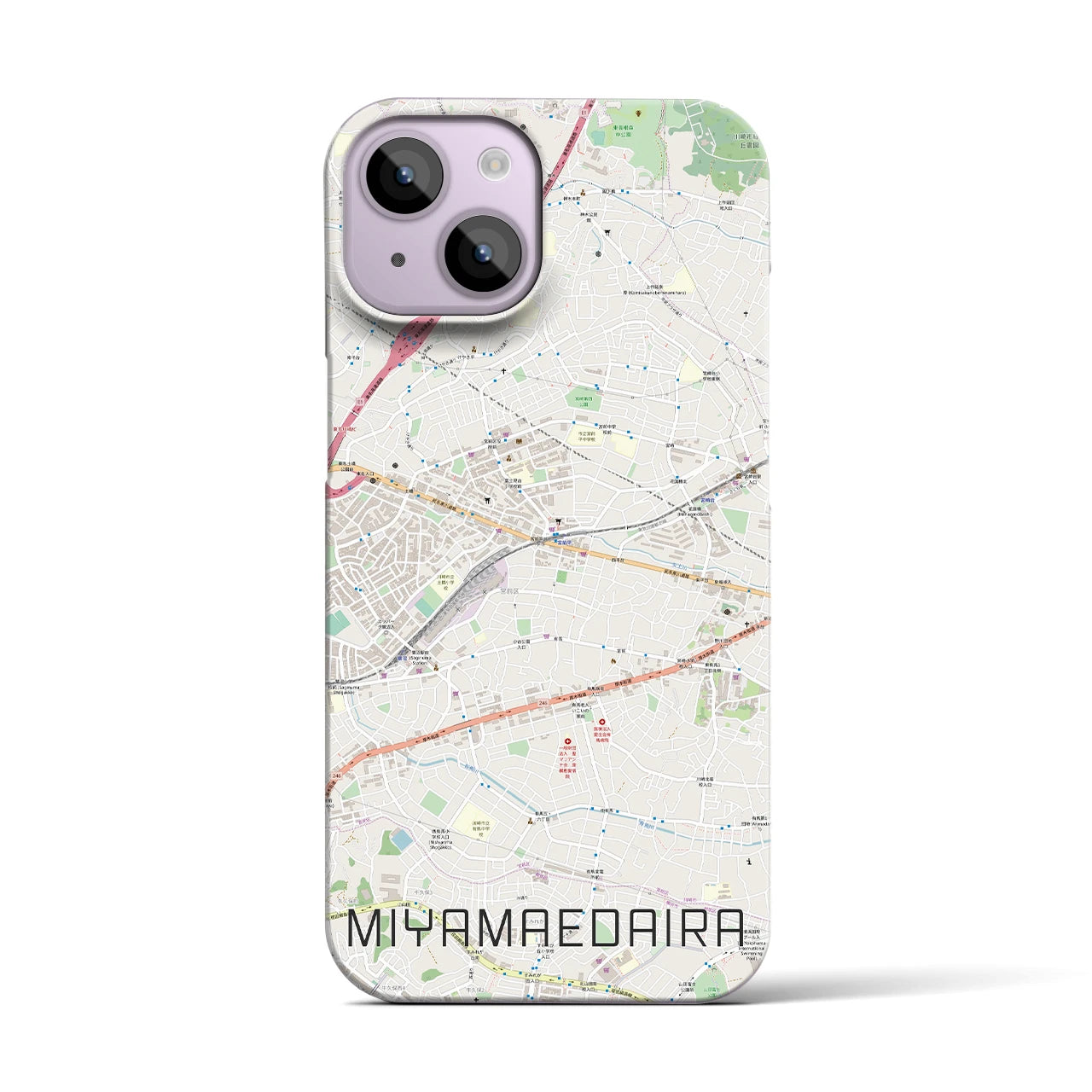 【宮前平】地図柄iPhoneケース（バックカバータイプ・ナチュラル）iPhone 14 用
