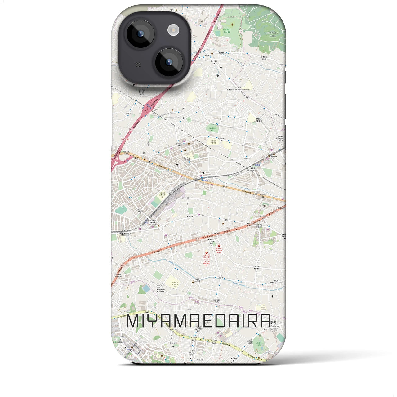 【宮前平】地図柄iPhoneケース（バックカバータイプ・ナチュラル）iPhone 14 Plus 用