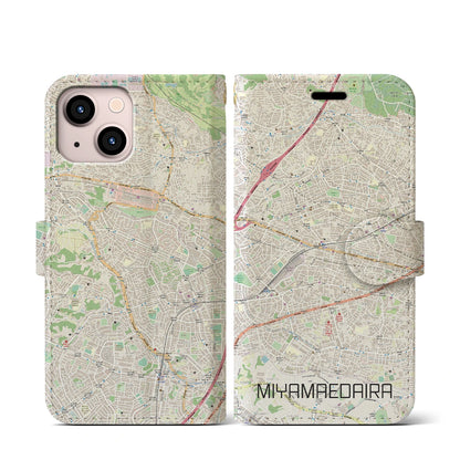 【宮前平】地図柄iPhoneケース（手帳両面タイプ・ナチュラル）iPhone 13 mini 用