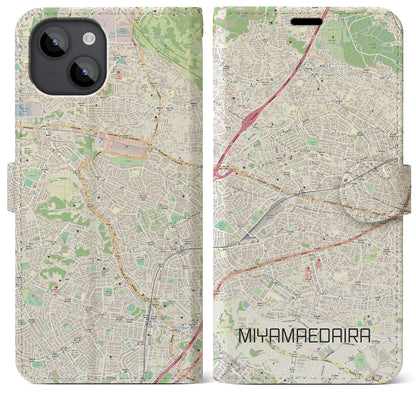 【宮前平】地図柄iPhoneケース（手帳両面タイプ・ナチュラル）iPhone 14 Plus 用