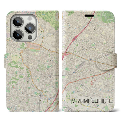 【宮前平】地図柄iPhoneケース（手帳両面タイプ・ナチュラル）iPhone 15 Pro 用