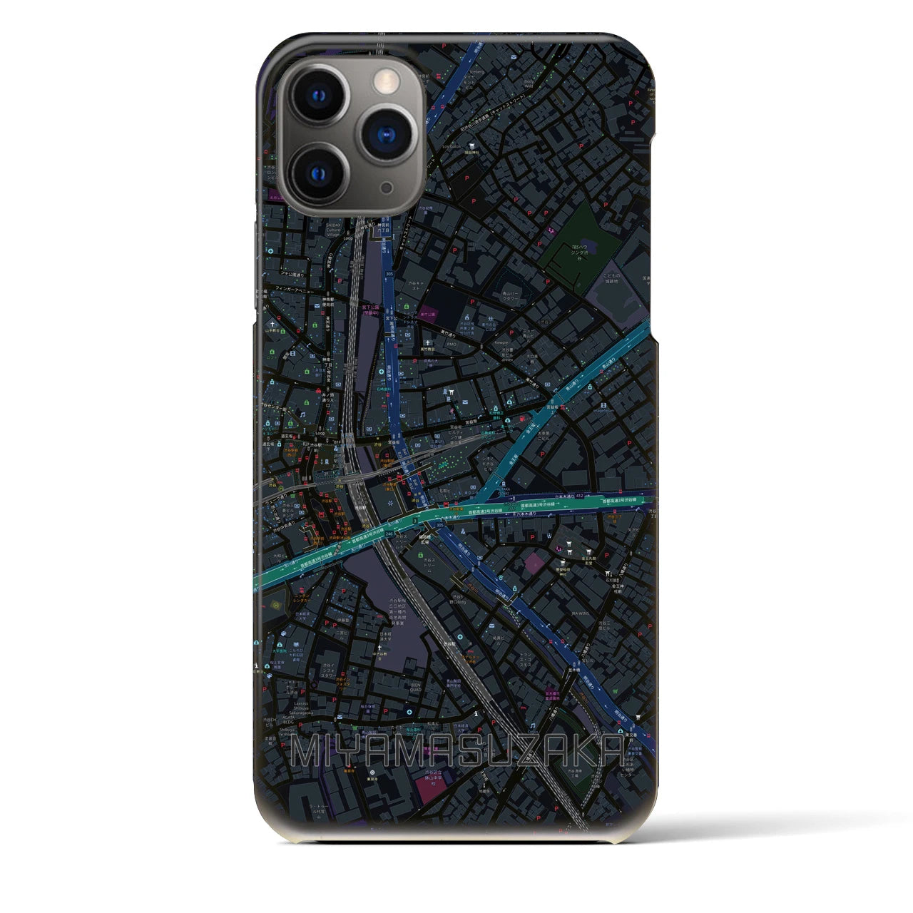 【宮益坂】地図柄iPhoneケース（バックカバータイプ・ブラック）iPhone 11 Pro Max 用