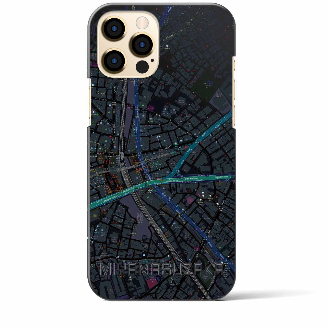 【宮益坂】地図柄iPhoneケース（バックカバータイプ・ブラック）iPhone 12 Pro Max 用