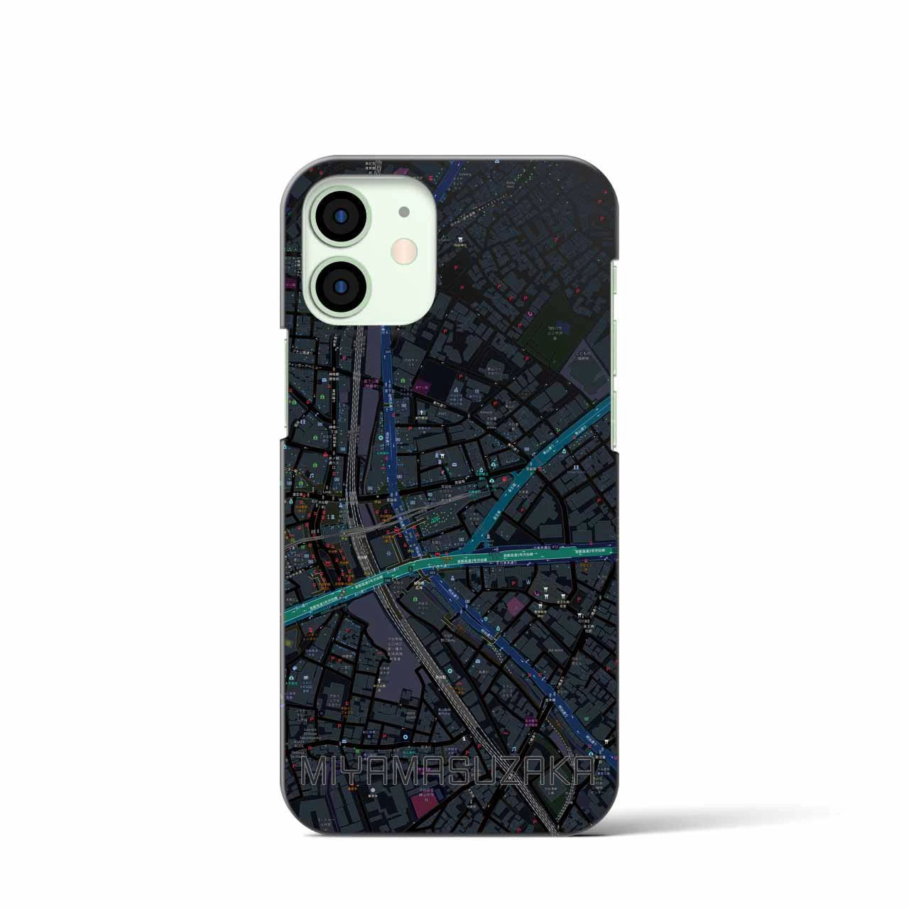 【宮益坂】地図柄iPhoneケース（バックカバータイプ・ブラック）iPhone 12 mini 用