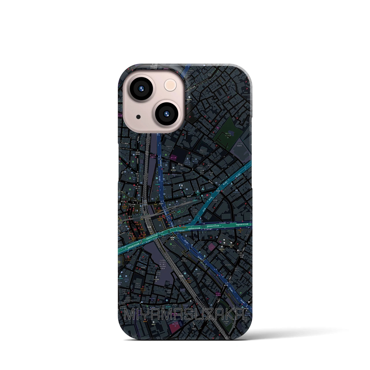 【宮益坂】地図柄iPhoneケース（バックカバータイプ・ブラック）iPhone 13 mini 用