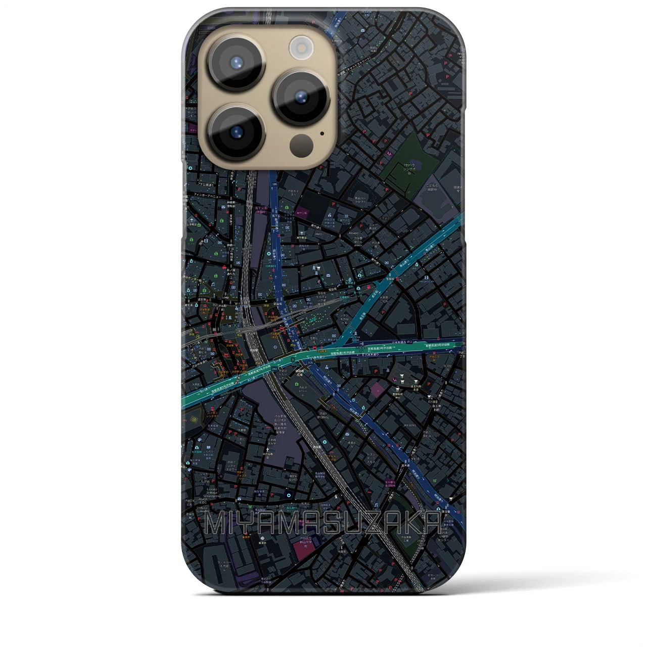 【宮益坂】地図柄iPhoneケース（バックカバータイプ・ブラック）iPhone 14 Pro Max 用