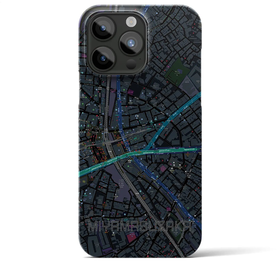 【宮益坂】地図柄iPhoneケース（バックカバータイプ・ブラック）iPhone 15 Pro Max 用