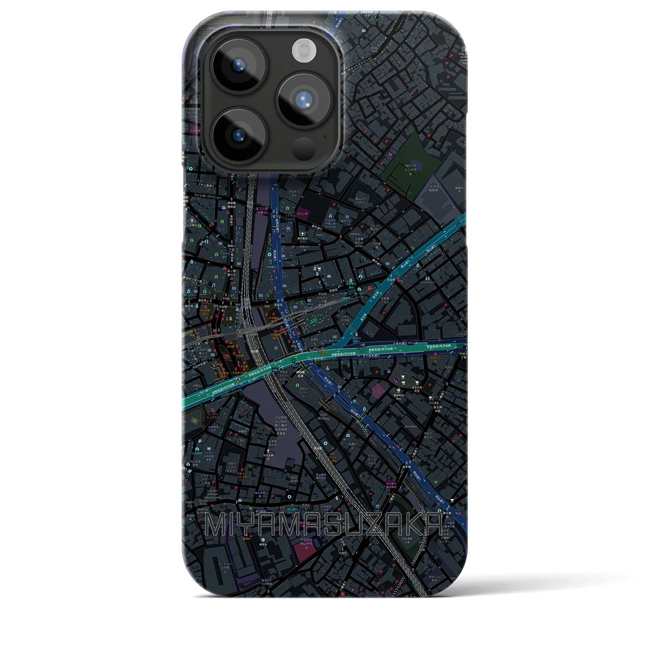 【宮益坂】地図柄iPhoneケース（バックカバータイプ・ブラック）iPhone 15 Pro Max 用
