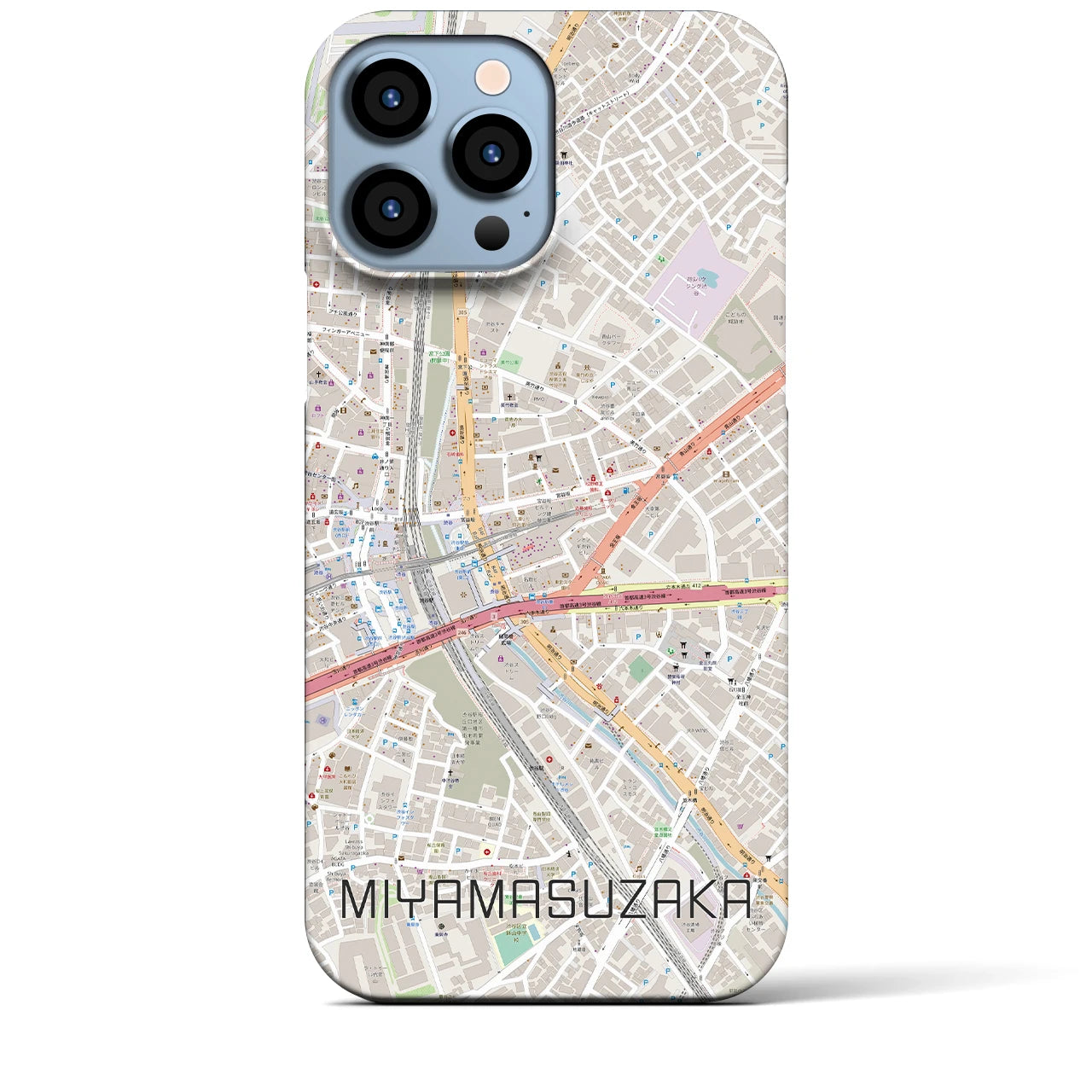 【宮益坂】地図柄iPhoneケース（バックカバータイプ・ナチュラル）iPhone 13 Pro Max 用