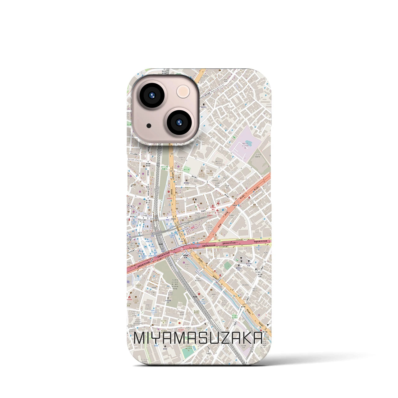 【宮益坂】地図柄iPhoneケース（バックカバータイプ・ナチュラル）iPhone 13 mini 用