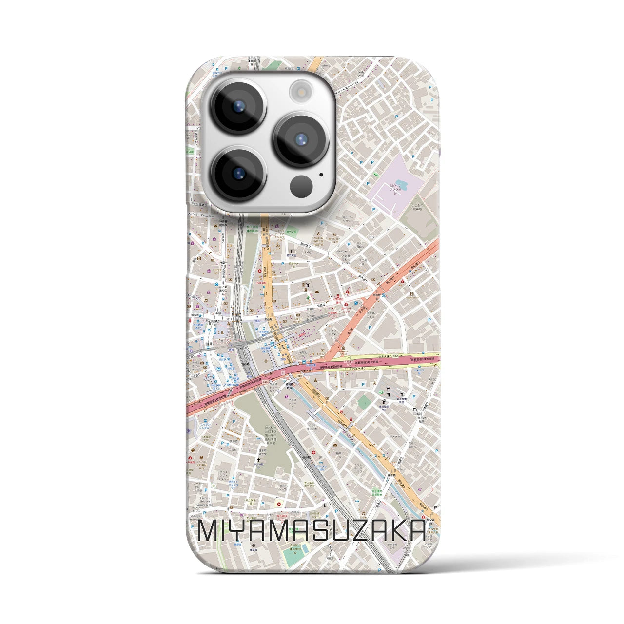 【宮益坂】地図柄iPhoneケース（バックカバータイプ・ナチュラル）iPhone 14 Pro 用
