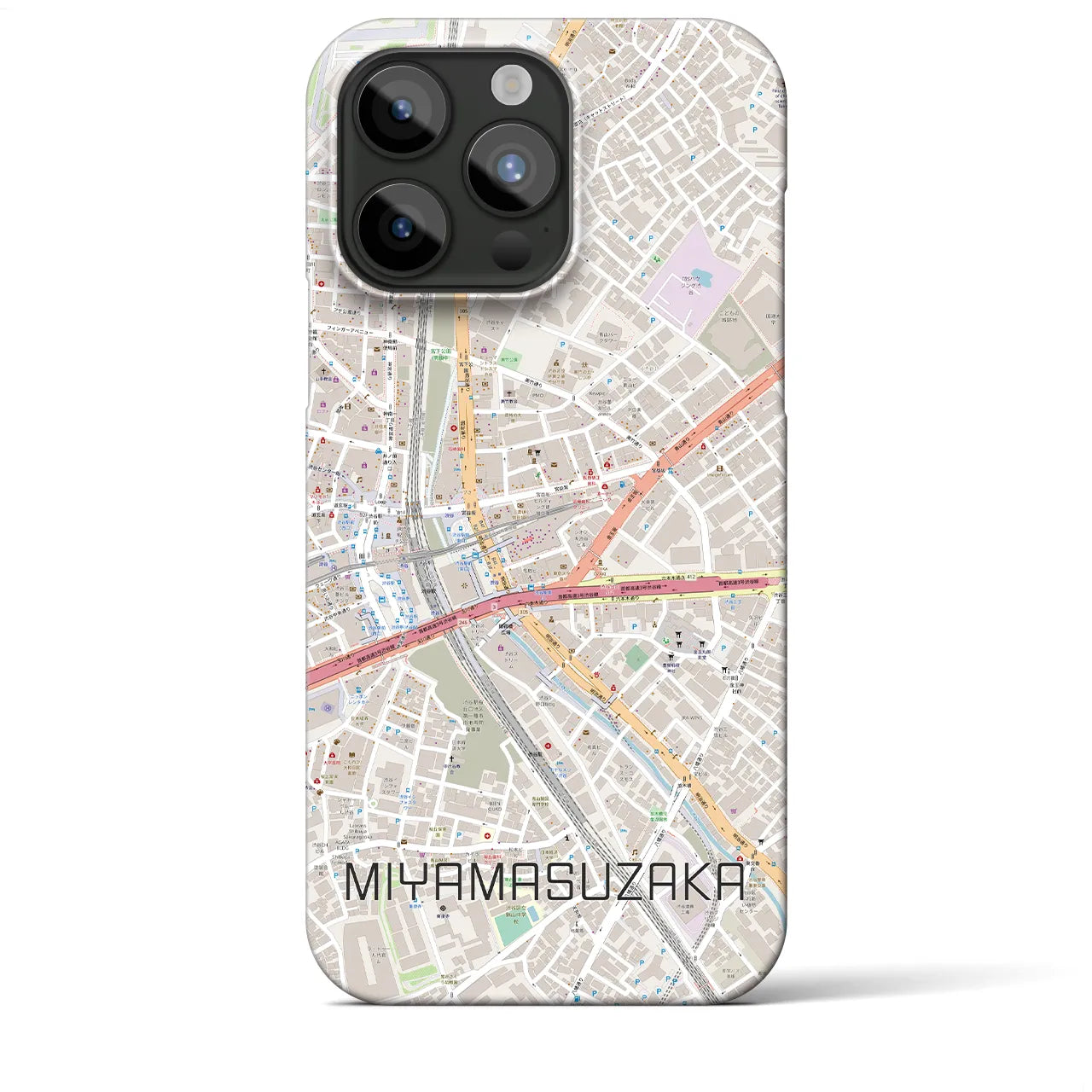 【宮益坂】地図柄iPhoneケース（バックカバータイプ・ナチュラル）iPhone 15 Pro Max 用