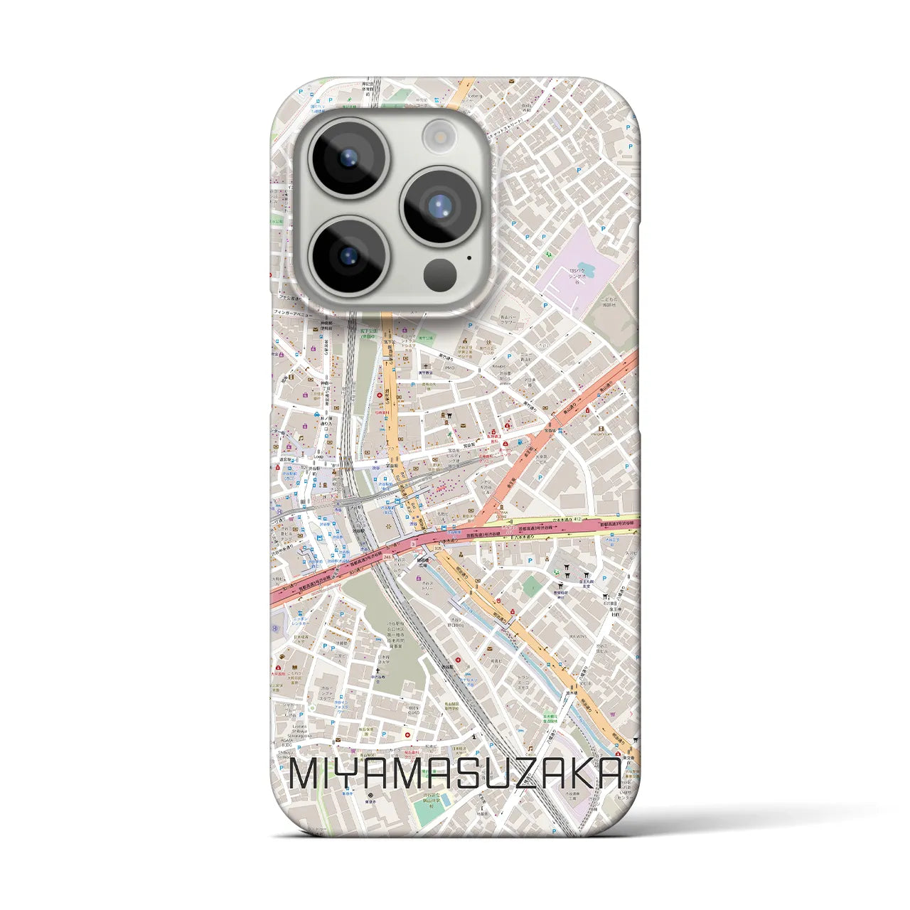 【宮益坂】地図柄iPhoneケース（バックカバータイプ・ナチュラル）iPhone 15 Pro 用