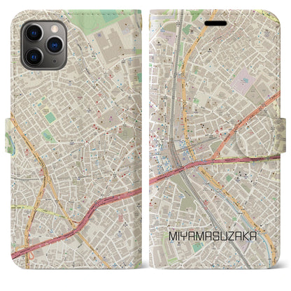 【宮益坂（東京都）】地図柄iPhoneケース（手帳タイプ）ナチュラル・iPhone 11 Pro Max 用