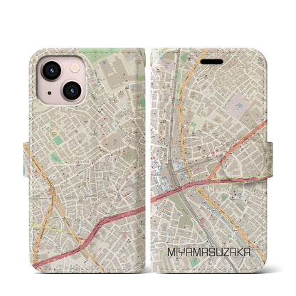 【宮益坂（東京都）】地図柄iPhoneケース（手帳タイプ）ナチュラル・iPhone 13 mini 用