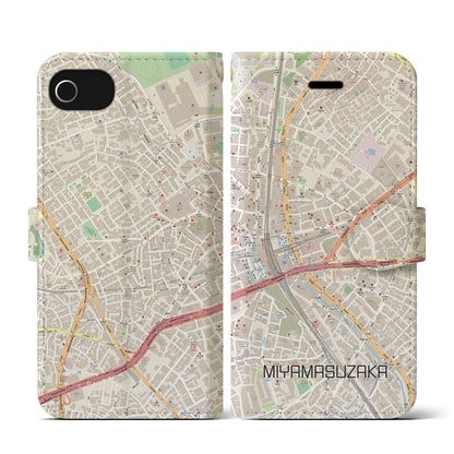 【宮益坂（東京都）】地図柄iPhoneケース（手帳タイプ）ナチュラル・iPhone SE（第3 / 第2世代） / 8 / 7 / 6s / 6 用