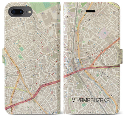 【宮益坂（東京都）】地図柄iPhoneケース（手帳タイプ）ナチュラル・iPhone 8Plus /7Plus / 6sPlus / 6Plus 用