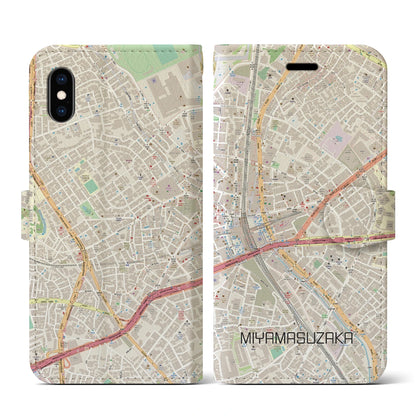 【宮益坂（東京都）】地図柄iPhoneケース（手帳タイプ）ナチュラル・iPhone XS / X 用