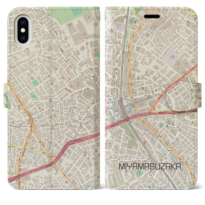 【宮益坂（東京都）】地図柄iPhoneケース（手帳タイプ）ナチュラル・iPhone XS Max 用