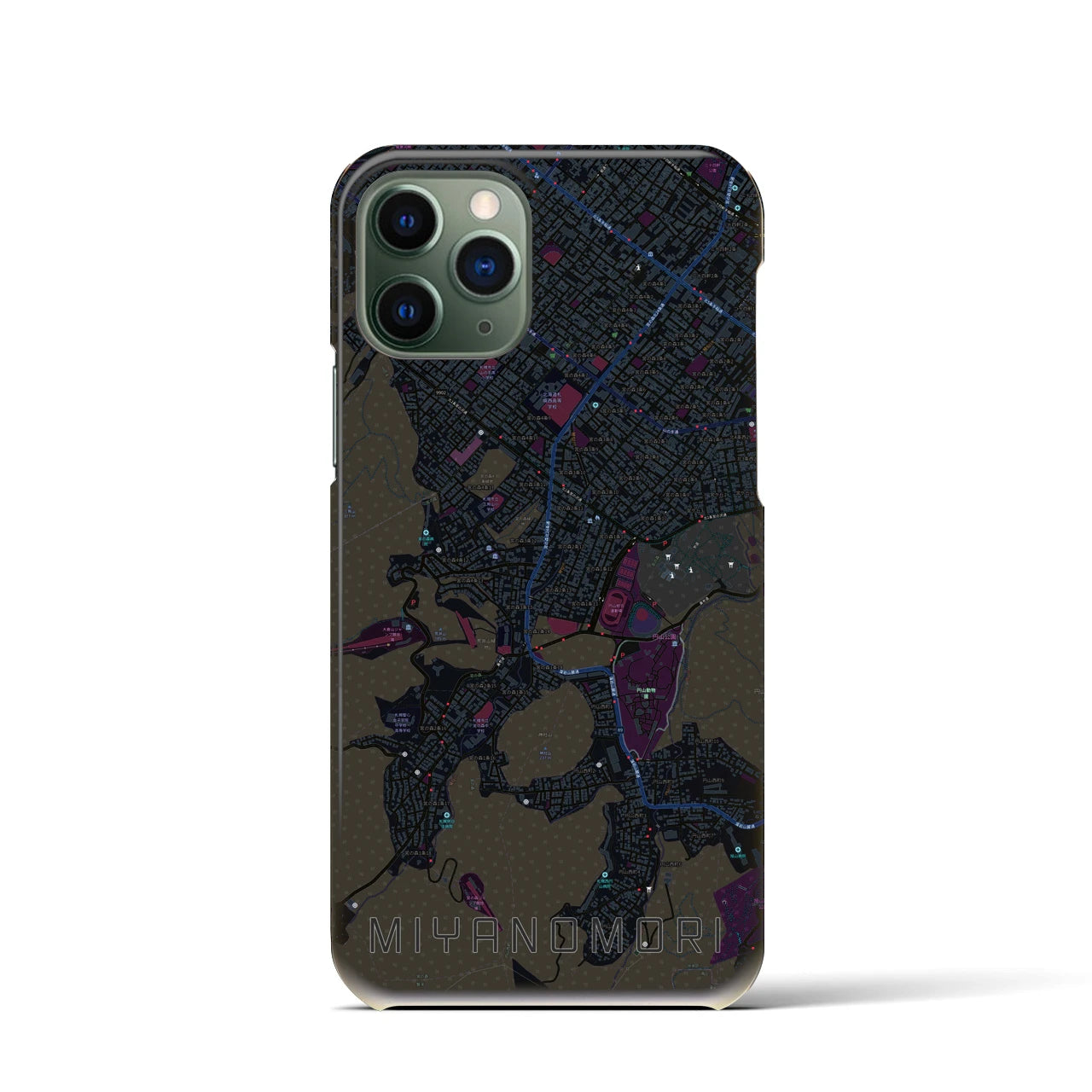 【宮の森】地図柄iPhoneケース（バックカバータイプ・ブラック）iPhone 11 Pro 用