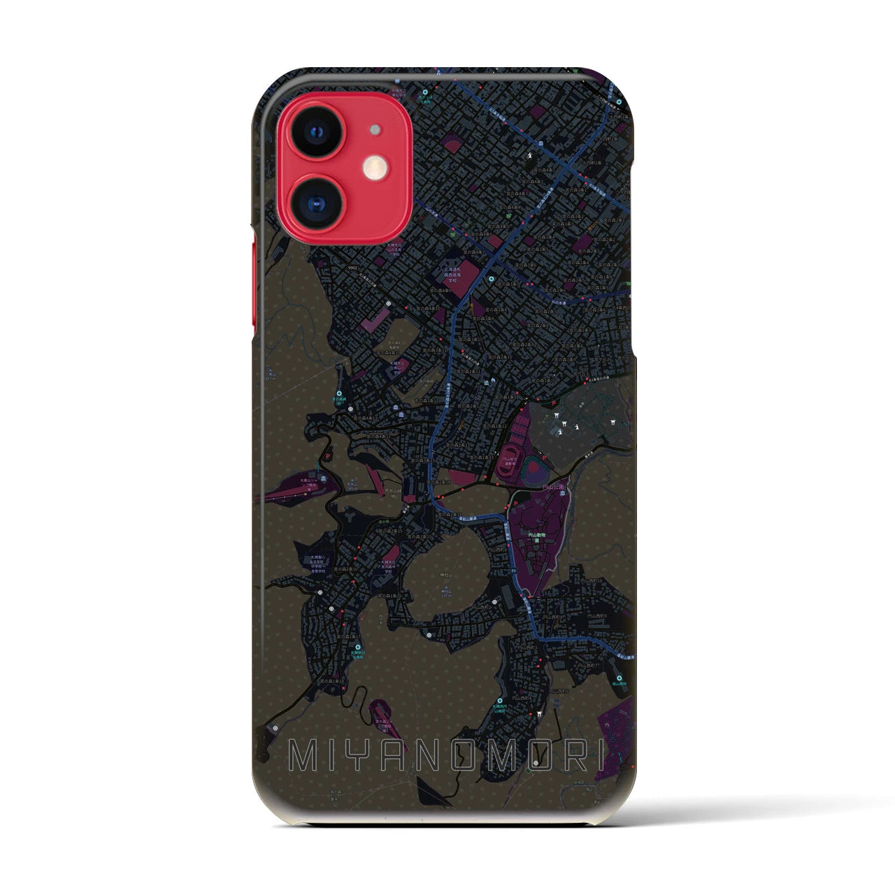 【宮の森】地図柄iPhoneケース（バックカバータイプ・ブラック）iPhone 11 用