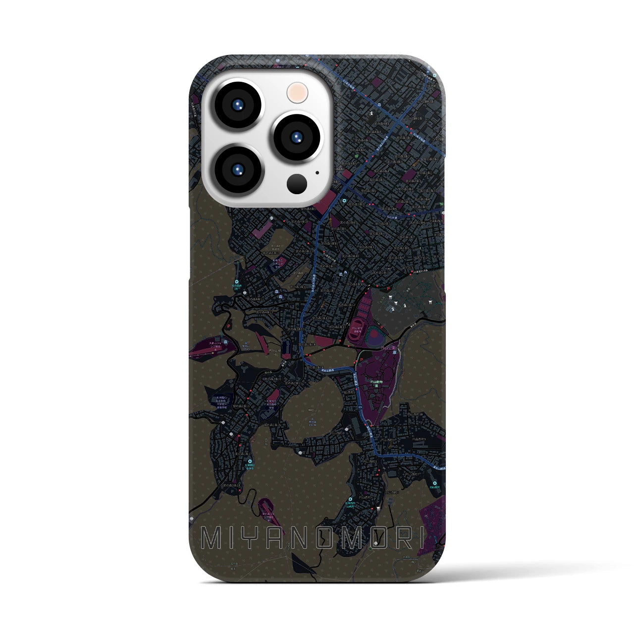 【宮の森】地図柄iPhoneケース（バックカバータイプ・ブラック）iPhone 13 Pro 用