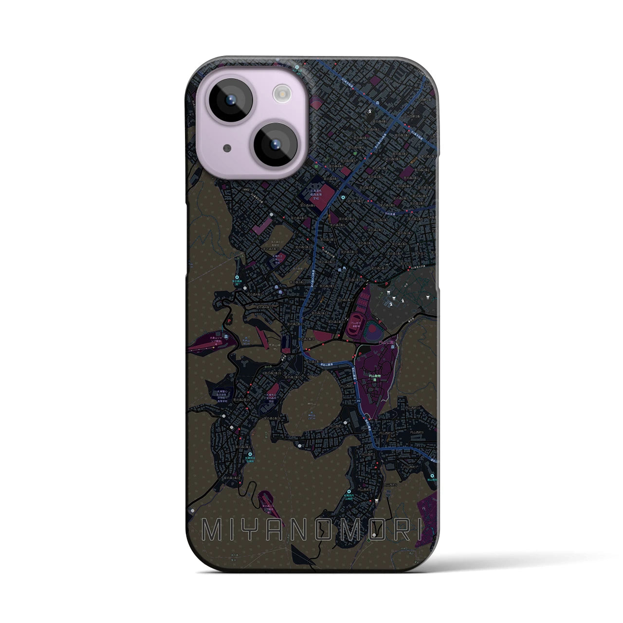 【宮の森】地図柄iPhoneケース（バックカバータイプ・ブラック）iPhone 14 用
