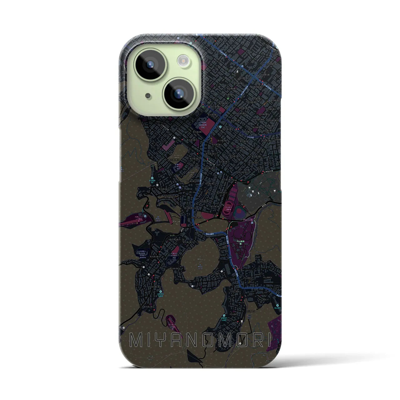 【宮の森】地図柄iPhoneケース（バックカバータイプ・ブラック）iPhone 15 用