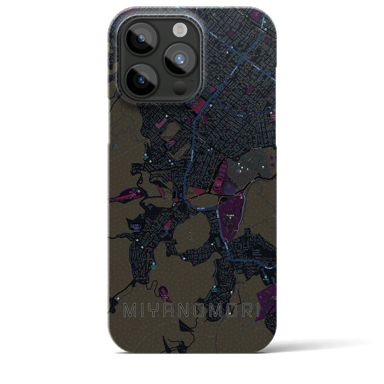 【宮の森】地図柄iPhoneケース（バックカバータイプ・ブラック）iPhone 15 Pro Max 用