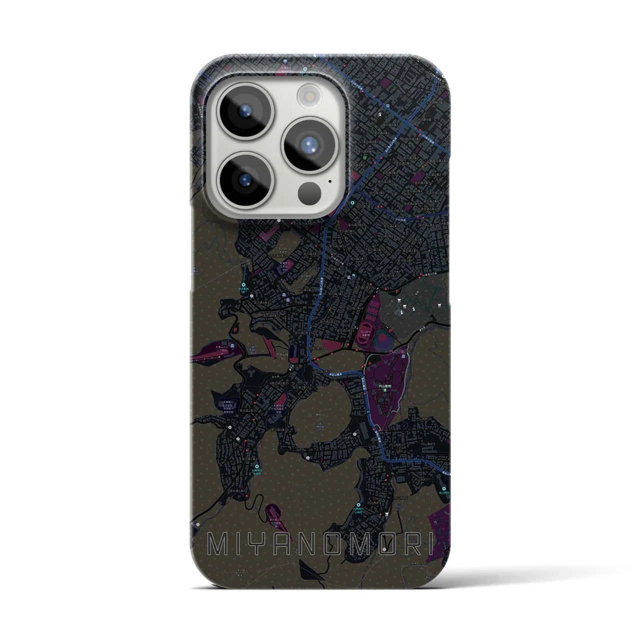 【宮の森】地図柄iPhoneケース（バックカバータイプ・ブラック）iPhone 15 Pro 用