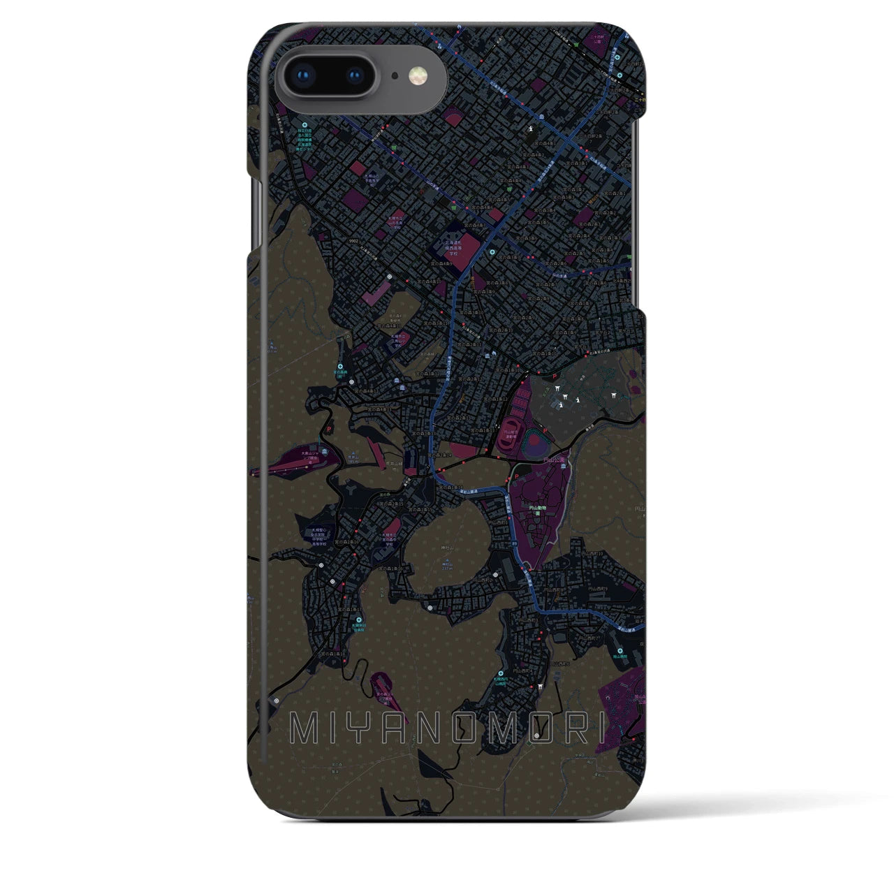【宮の森】地図柄iPhoneケース（バックカバータイプ・ブラック）iPhone 8Plus /7Plus / 6sPlus / 6Plus 用