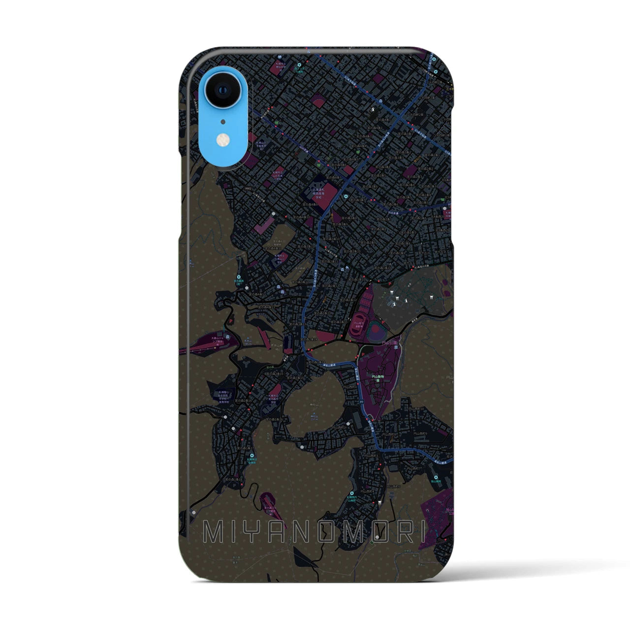【宮の森】地図柄iPhoneケース（バックカバータイプ・ブラック）iPhone XR 用