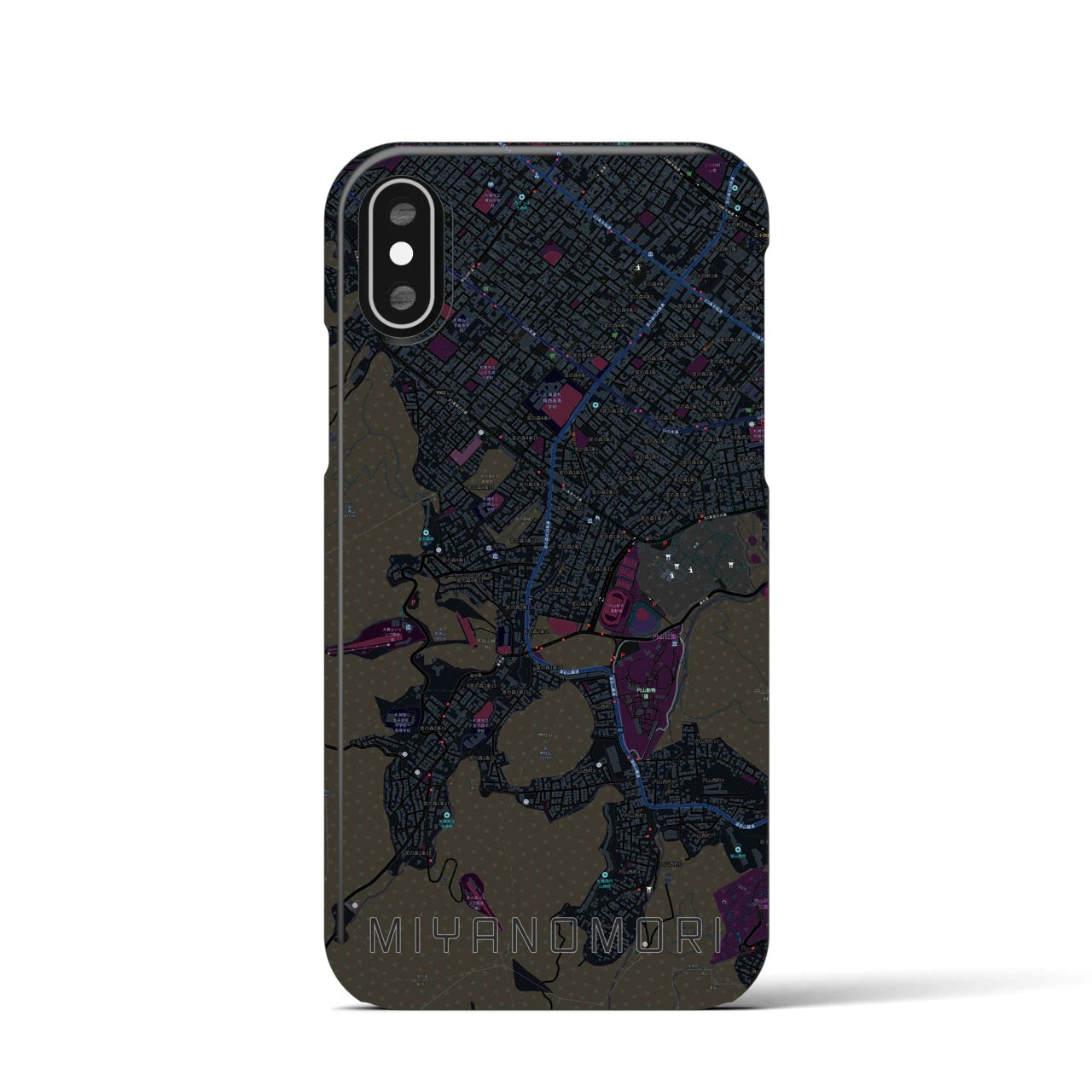 【宮の森】地図柄iPhoneケース（バックカバータイプ・ブラック）iPhone XS / X 用