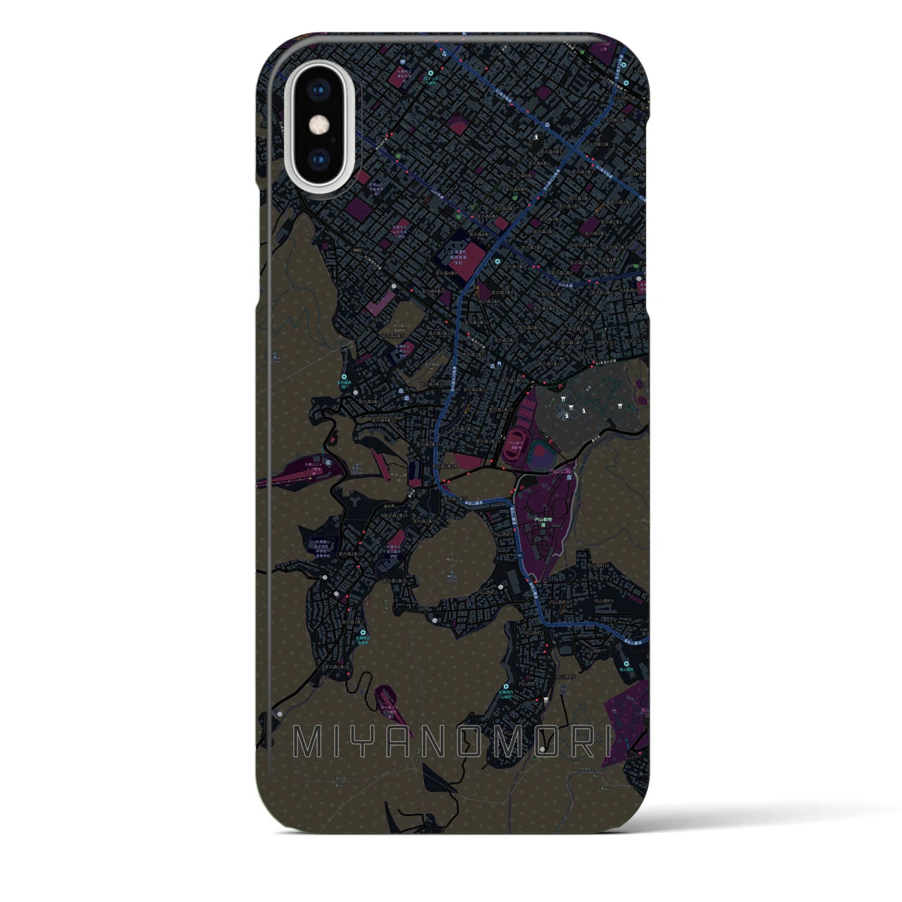 【宮の森】地図柄iPhoneケース（バックカバータイプ・ブラック）iPhone XS Max 用