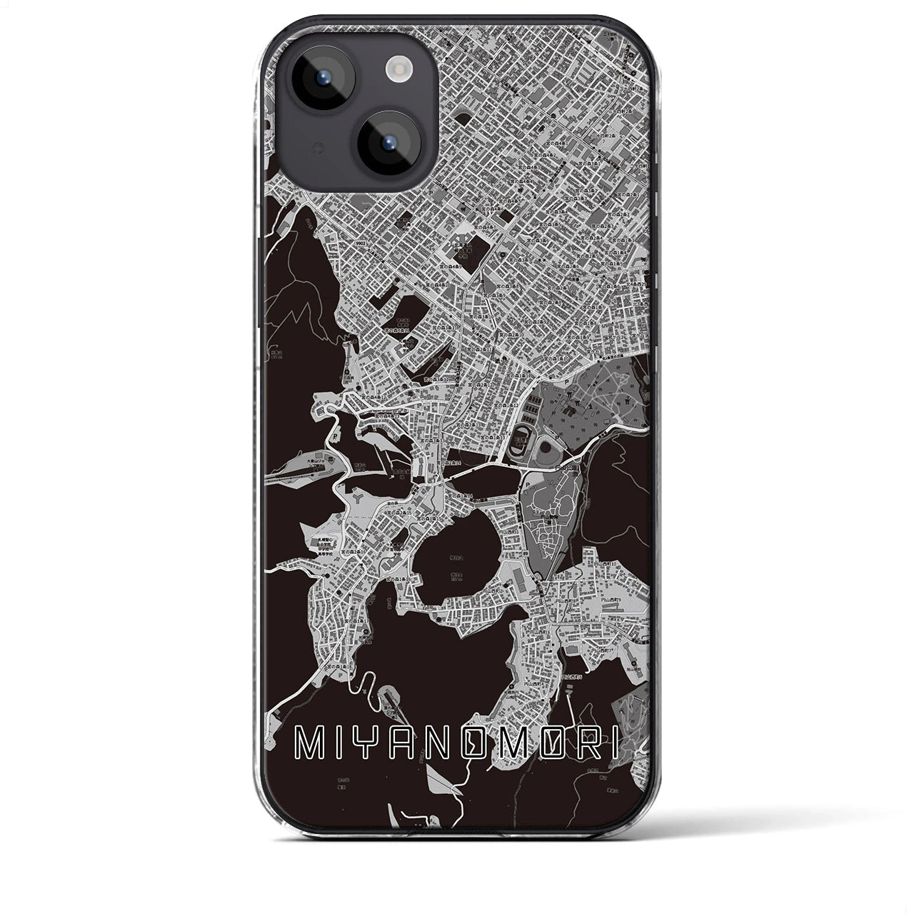 【宮の森】地図柄iPhoneケース（クリアタイプ・モノトーン）iPhone 14 Plus 用