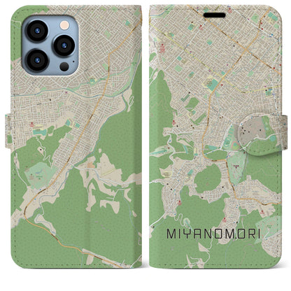 【宮の森（北海道）】地図柄iPhoneケース（手帳タイプ）ナチュラル・iPhone 13 Pro Max 用
