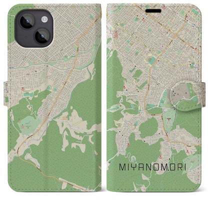 【宮の森（北海道）】地図柄iPhoneケース（手帳タイプ）ナチュラル・iPhone 14 Plus 用