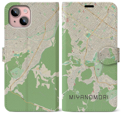 【宮の森（北海道）】地図柄iPhoneケース（手帳タイプ）ナチュラル・iPhone 15 Plus 用