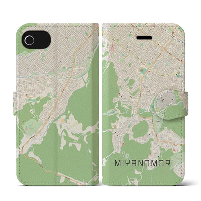 【宮の森（北海道）】地図柄iPhoneケース（手帳タイプ）ナチュラル・iPhone SE（第3 / 第2世代） / 8 / 7 / 6s / 6 用