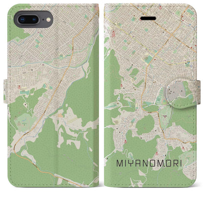 【宮の森（北海道）】地図柄iPhoneケース（手帳タイプ）ナチュラル・iPhone 8Plus /7Plus / 6sPlus / 6Plus 用