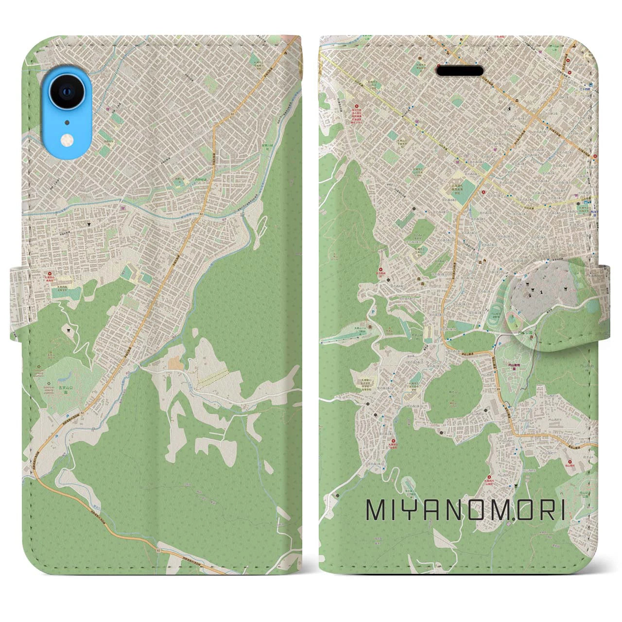【宮の森】地図柄iPhoneケース（手帳両面タイプ・ナチュラル）iPhone XR 用