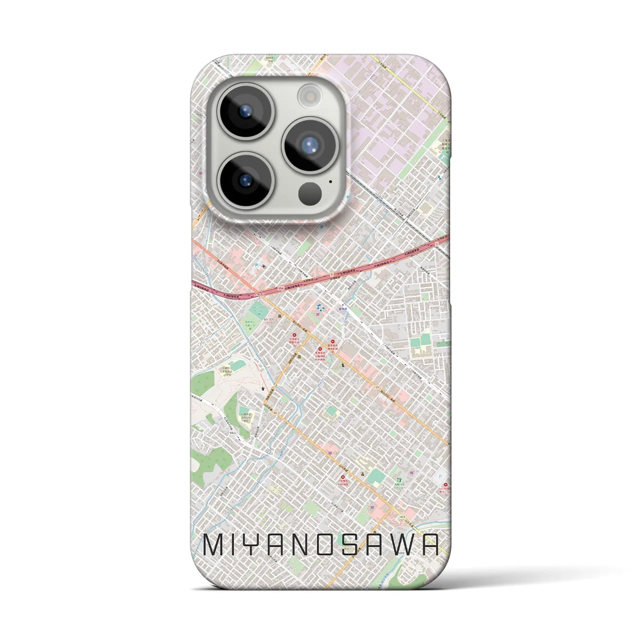 【宮の沢】地図柄iPhoneケース（バックカバータイプ・ナチュラル）iPhone 15 Pro 用