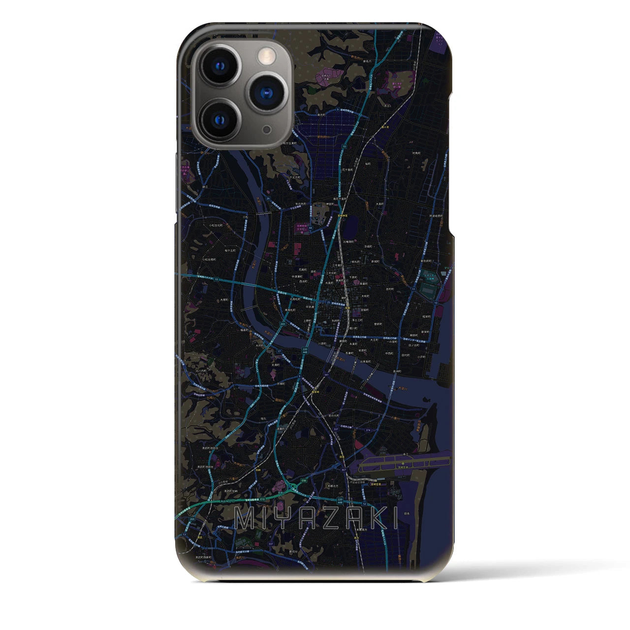 【宮崎2】地図柄iPhoneケース（バックカバータイプ・ブラック）iPhone 11 Pro Max 用